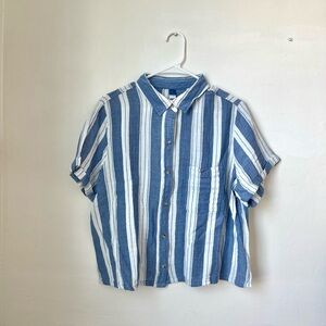 Blue and White Striped Short Sleeve Button Down Shirt